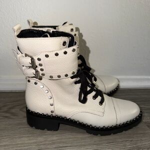 Women’s Sam Edelman White Studded Combat Boots Size 7.5
